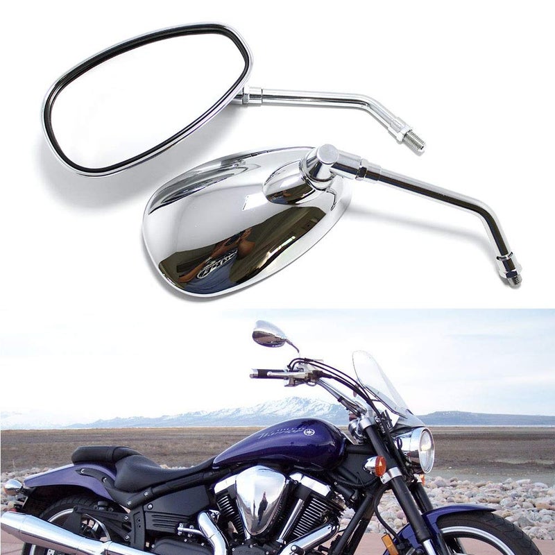 GMI Motorcycle Chrome Rearview Side Mirrors Compatible with Kawasaki Suzuki Chopper Scooter 10MM - Image 4